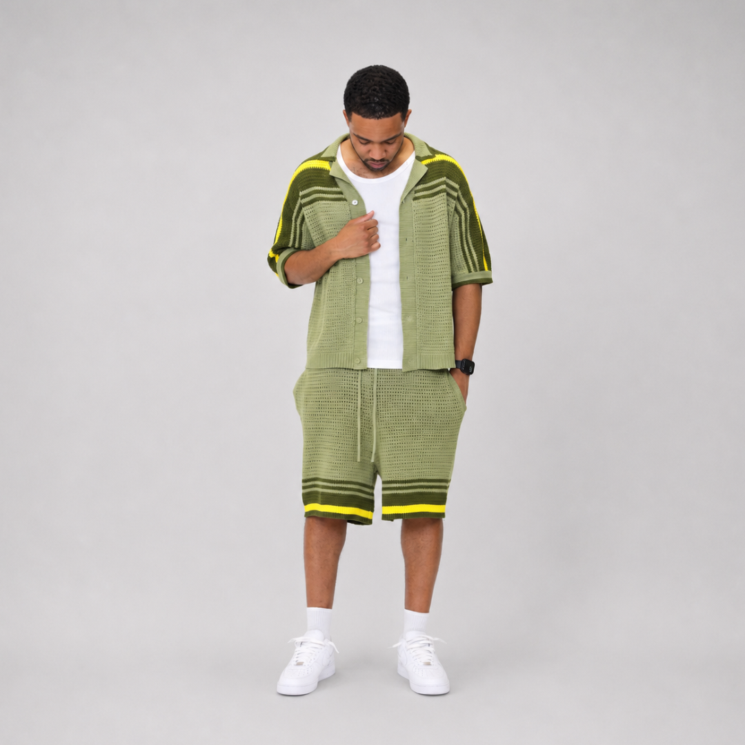 the crochet-knit striped shirt - brasilia green no sauce