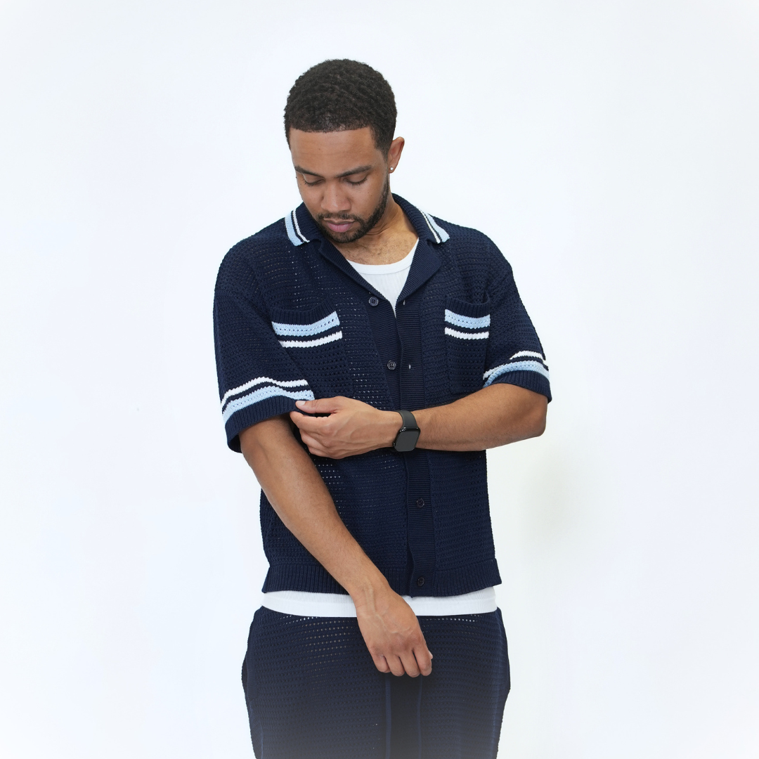 the crochet-knit striped shirt - navy No Sauce
