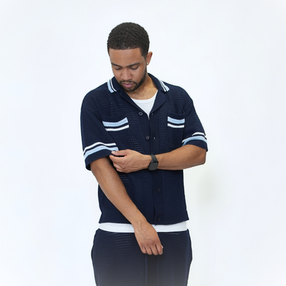 the crochet-knit striped shirt - navy No Sauce