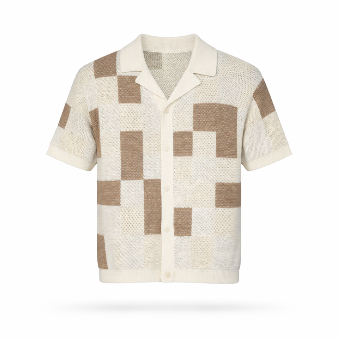 the crochet-knit checkered shirt - crème no sauce