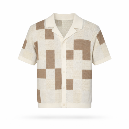 the crochet-knit checkered shirt - crème no sauce