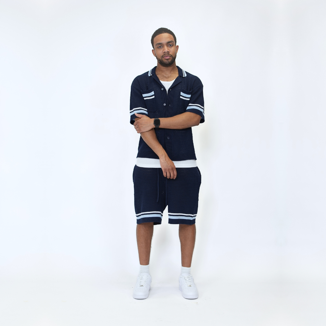 the crochet-knit striped shirt - navy No Sauce