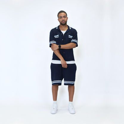 the crochet-knit striped shirt - navy No Sauce
