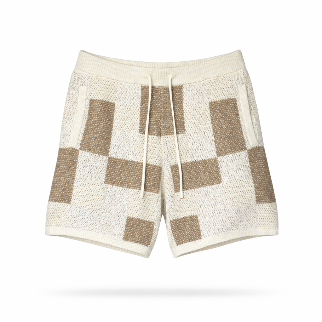 the crochet-knit checkered shorts - crème no sauce