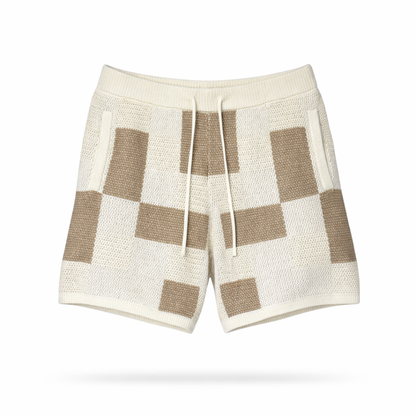 the crochet-knit checkered shorts - crème no sauce