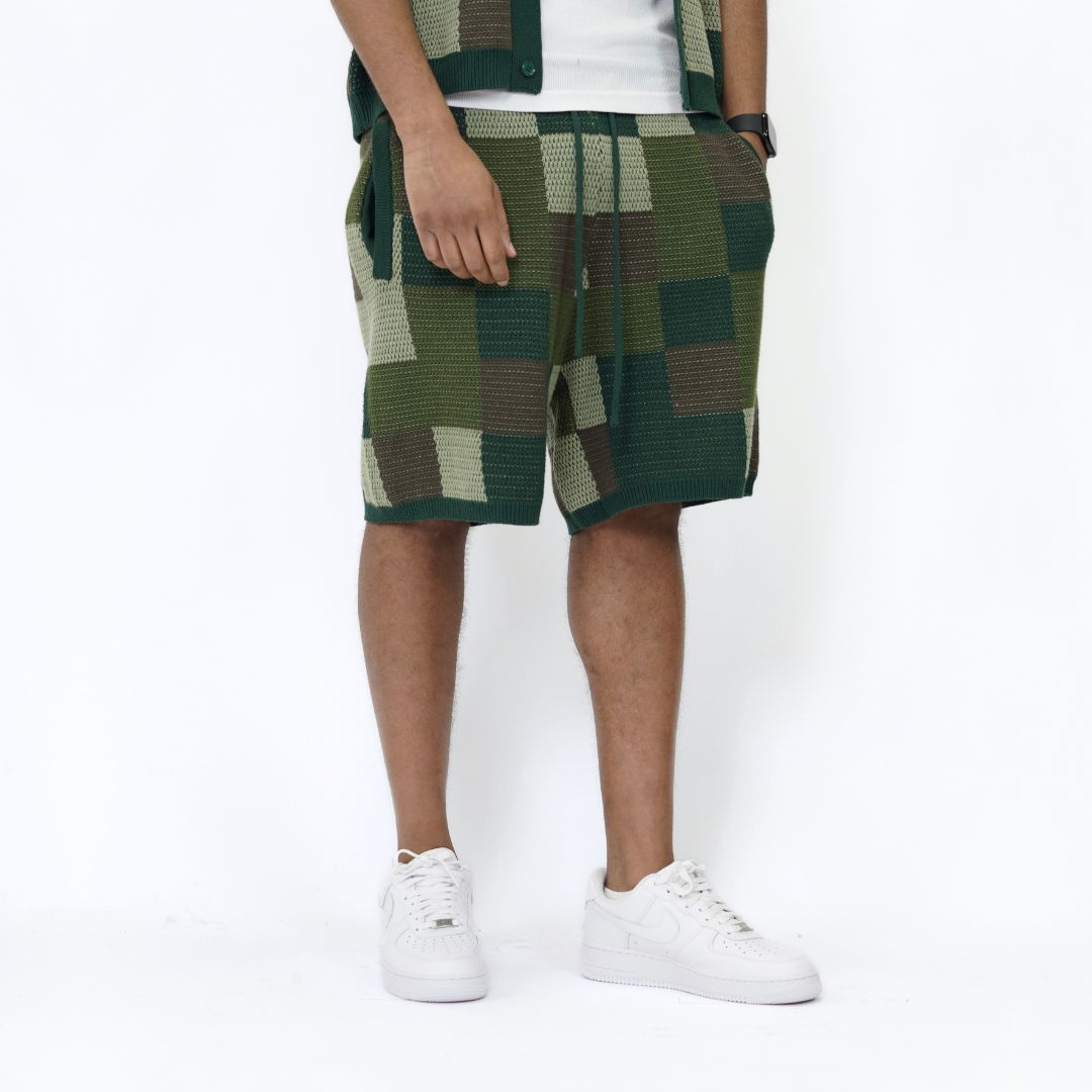 the crochet-knit checkered shorts - camo no sauce