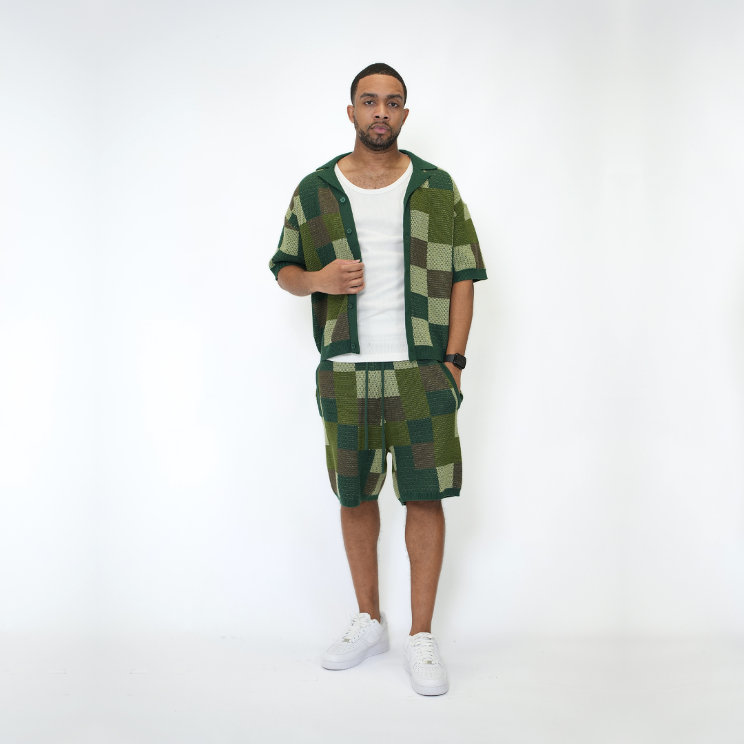 the crochet-knit checkered shirt - camo no sauce