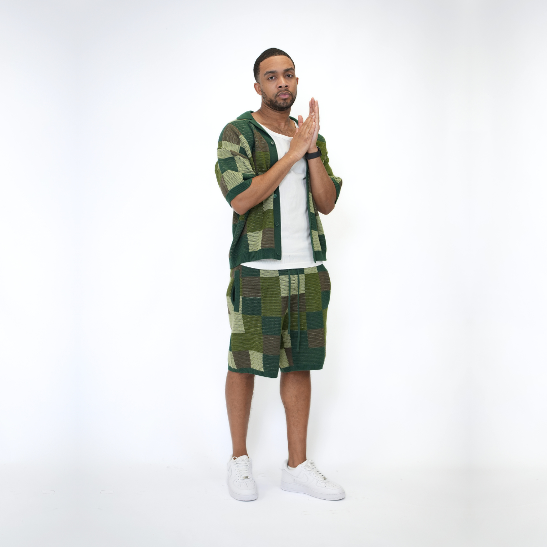 the crochet-knit checkered shirt - camo no sauce