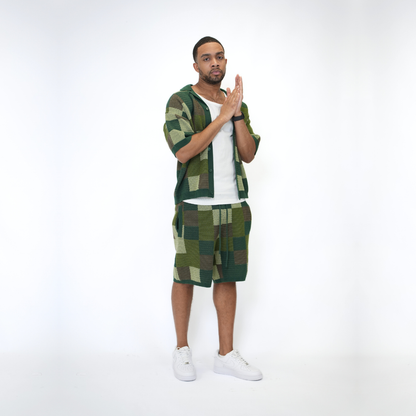 the crochet-knit checkered shirt - camo no sauce