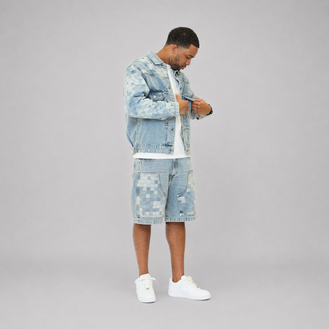 the checkered denim jacket - light blue No Sauce