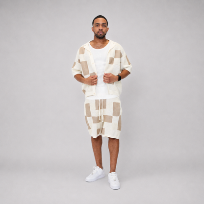 the crochet-knit checkered shirt - crème no sauce