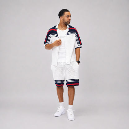 the crochet-knit striped shirt - français white no sauce