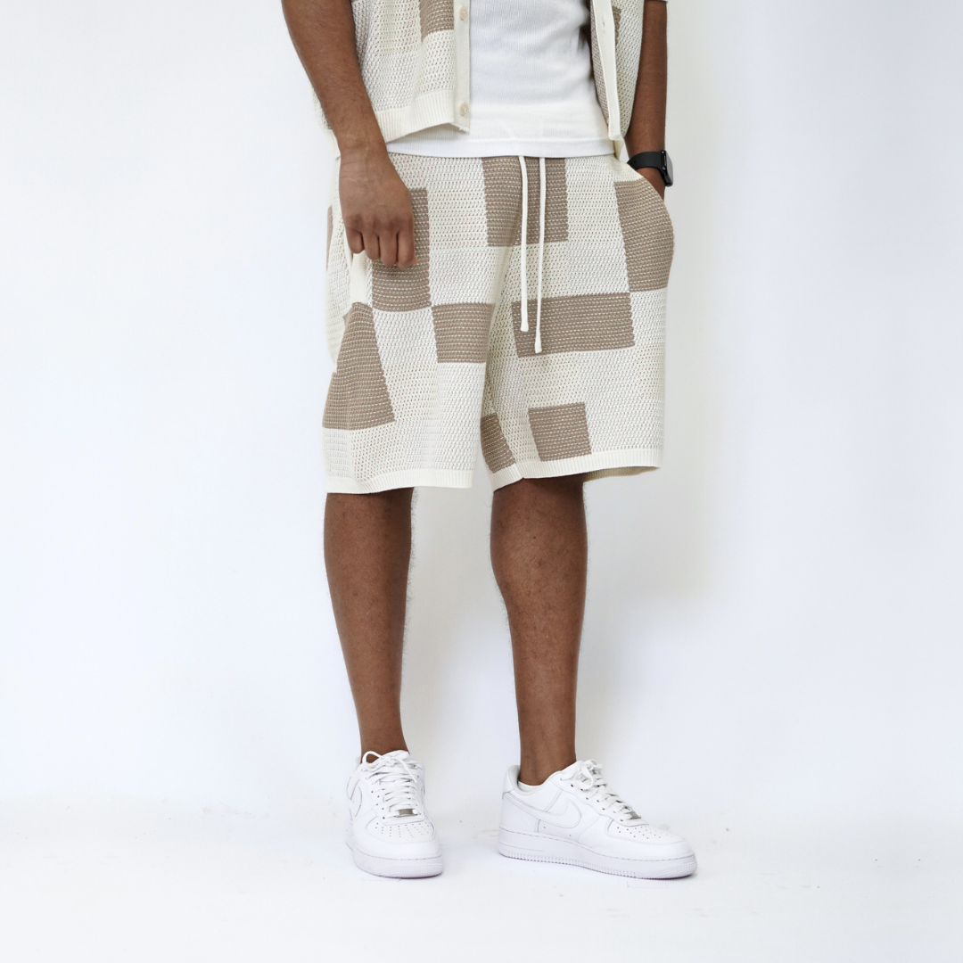 the crochet-knit checkered shorts - crème no sauce