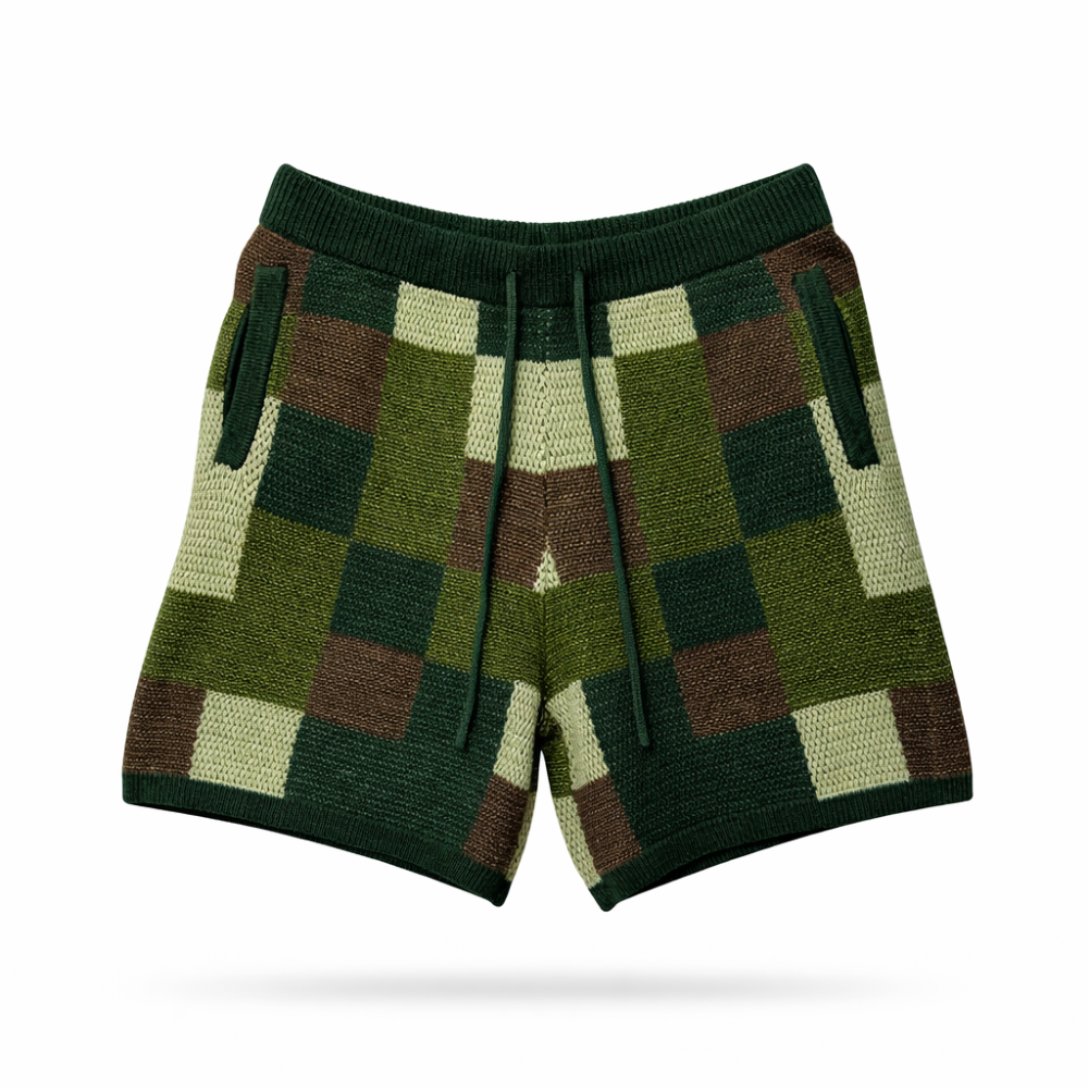 the crochet-knit checkered shorts - camo no sauce