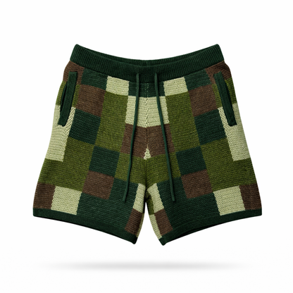 the crochet-knit checkered shorts - camo no sauce