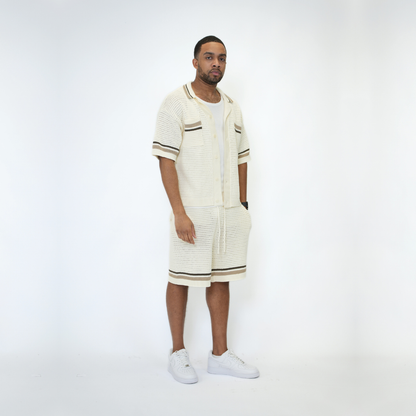 the crochet-knit striped shorts - crème no sauce