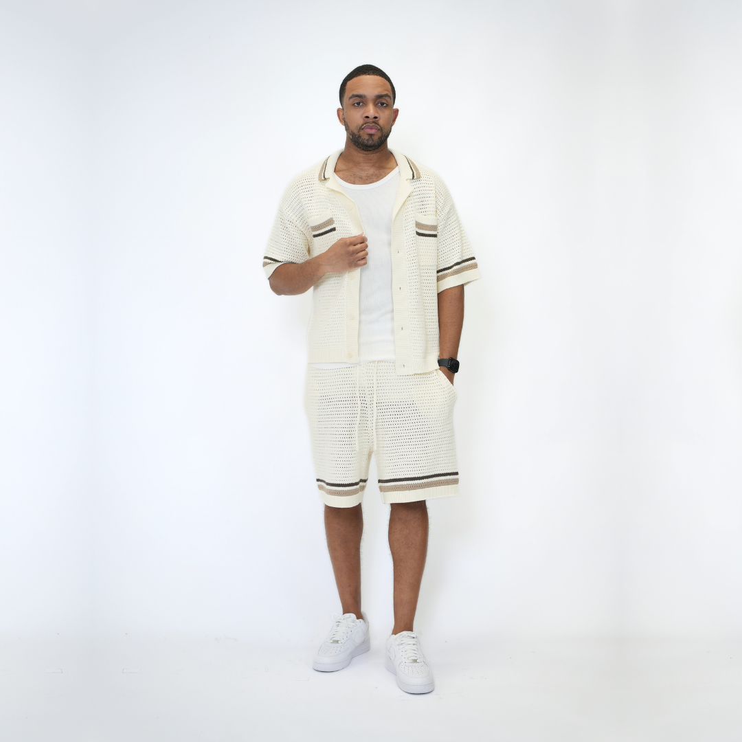 the crochet-knit striped shorts - crème no sauce