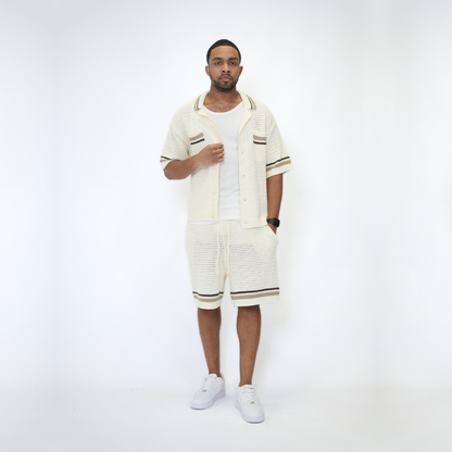 the crochet-knit striped shorts - crème no sauce