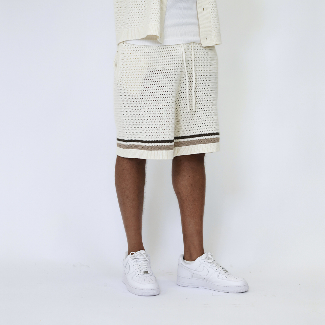 the crochet-knit striped shorts - crème no sauce