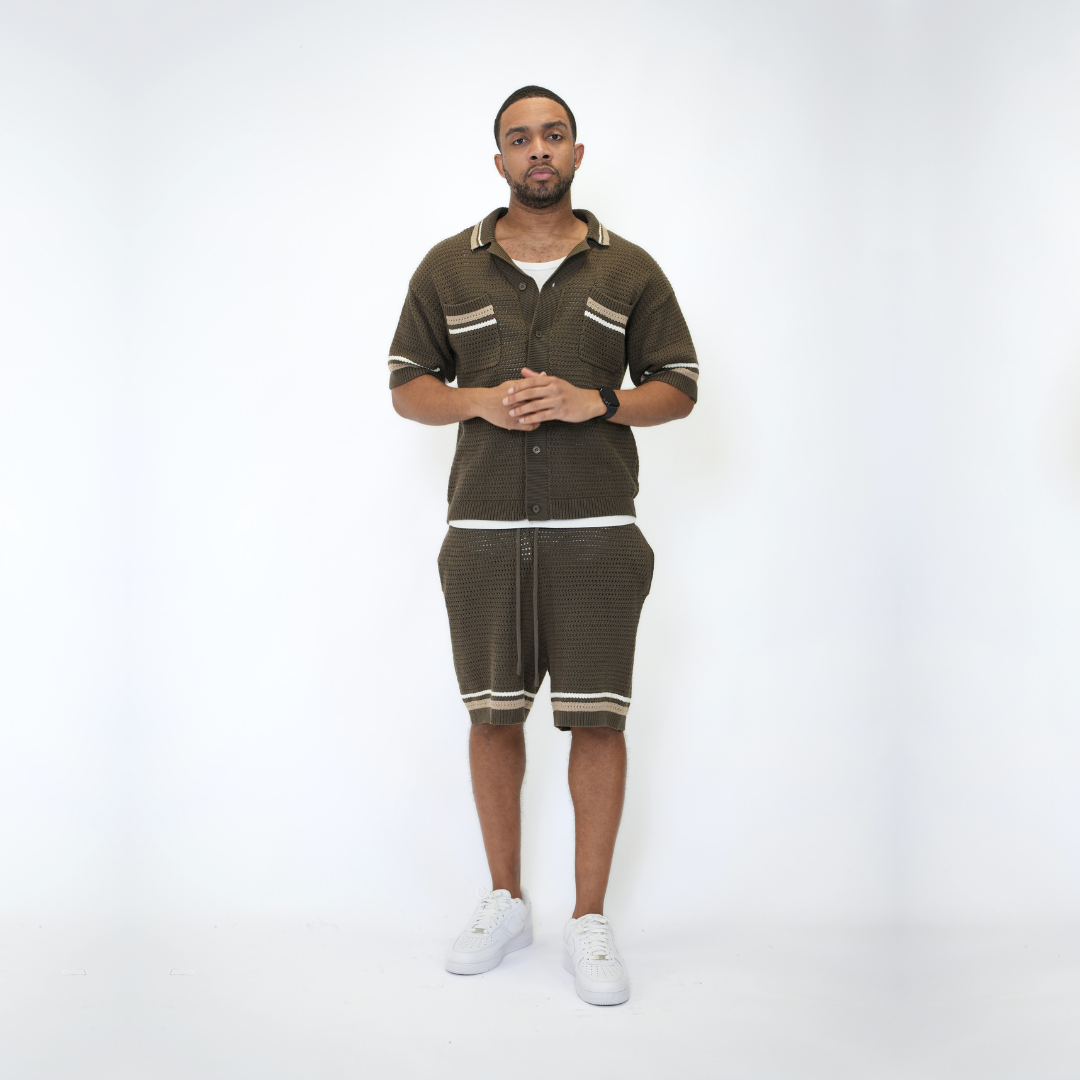 the crochet-knit striped shirt - brown no sauce