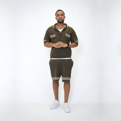 the crochet-knit striped shirt - brown no sauce