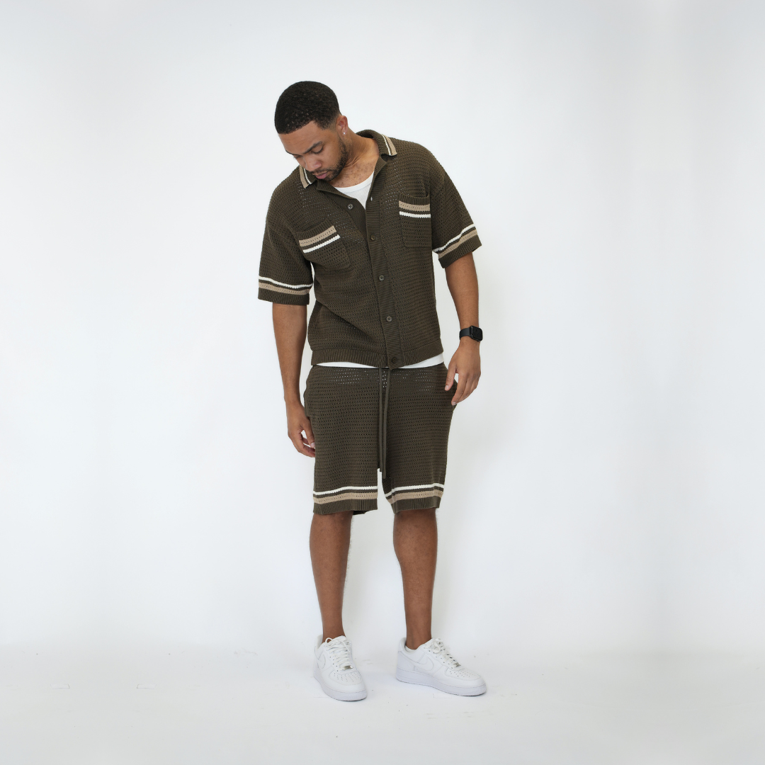 the crochet-knit striped shirt - brown no sauce