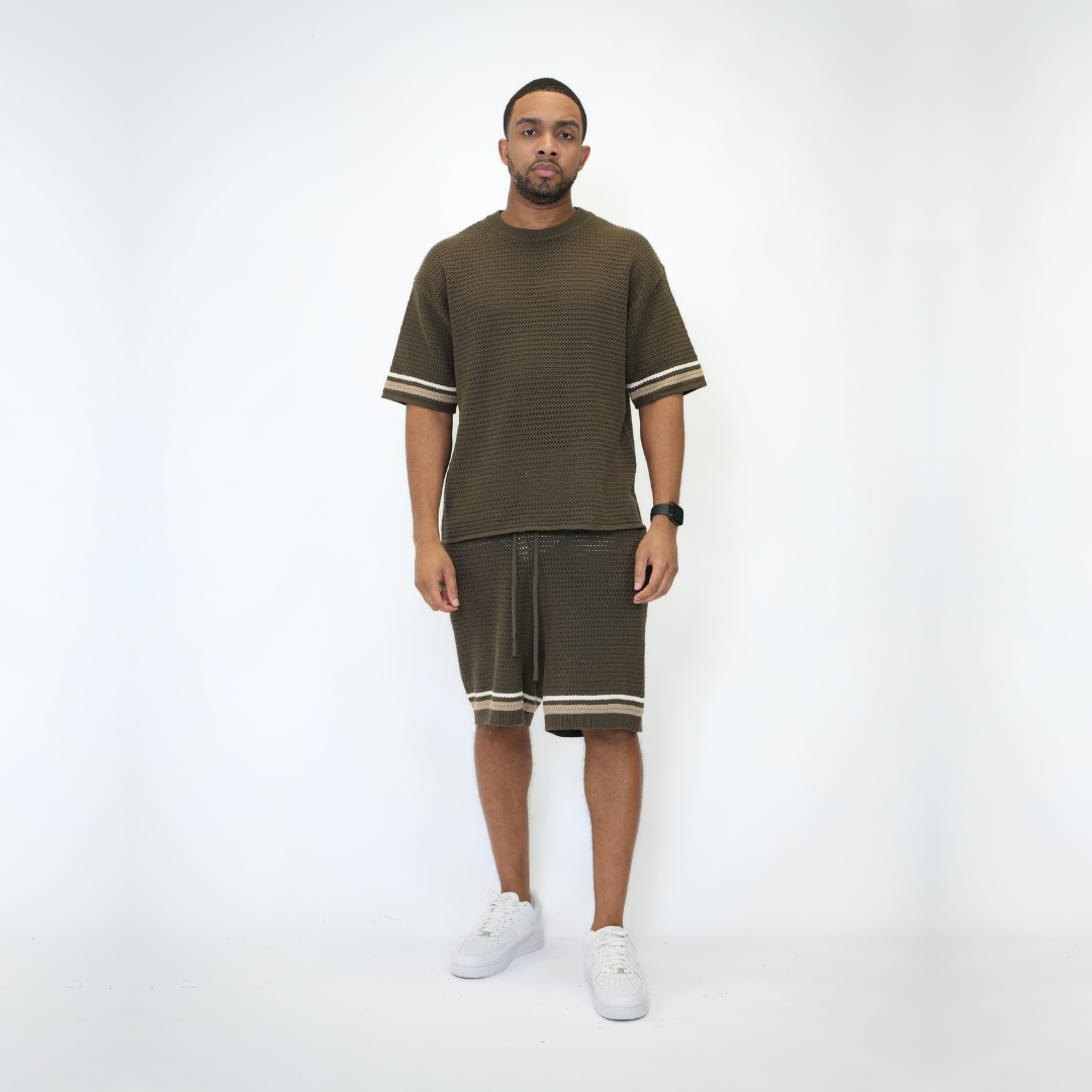 the crochet-knit striped tee - brown no sauce