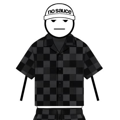 the crochet-knit checkered shirt - black no sauce