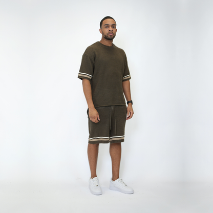 the crochet-knit striped tee - brown no sauce