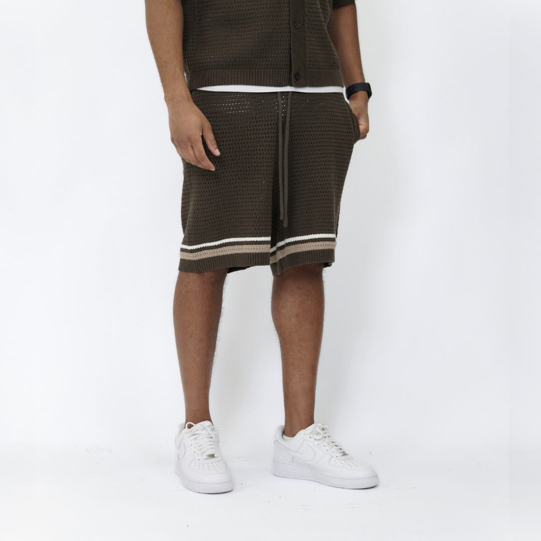 the crochet-knit striped shorts - brown no sauce