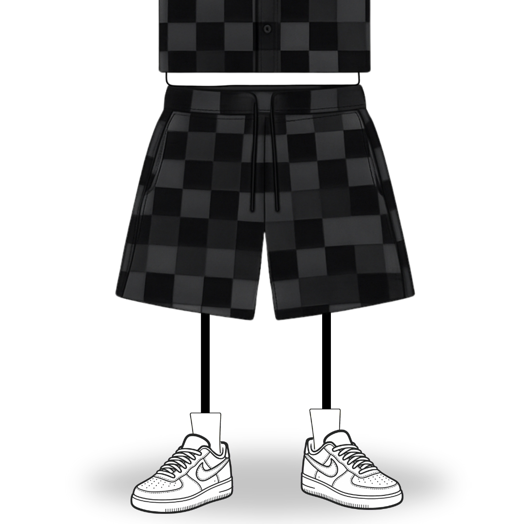 the crochet-knit checkered shorts - black no sauce