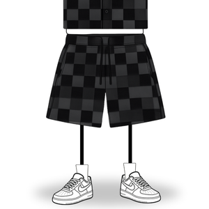 the crochet-knit checkered shorts - black no sauce