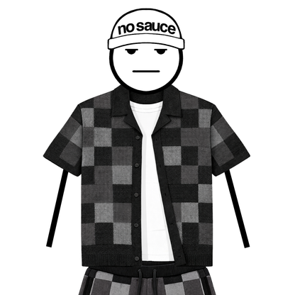 the crochet-knit checkered shirt - black no sauce