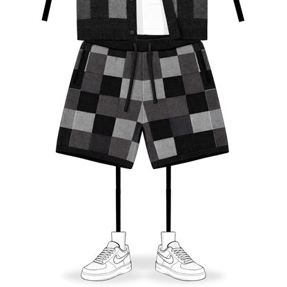 the crochet-knit checkered shorts - black – No Sauce