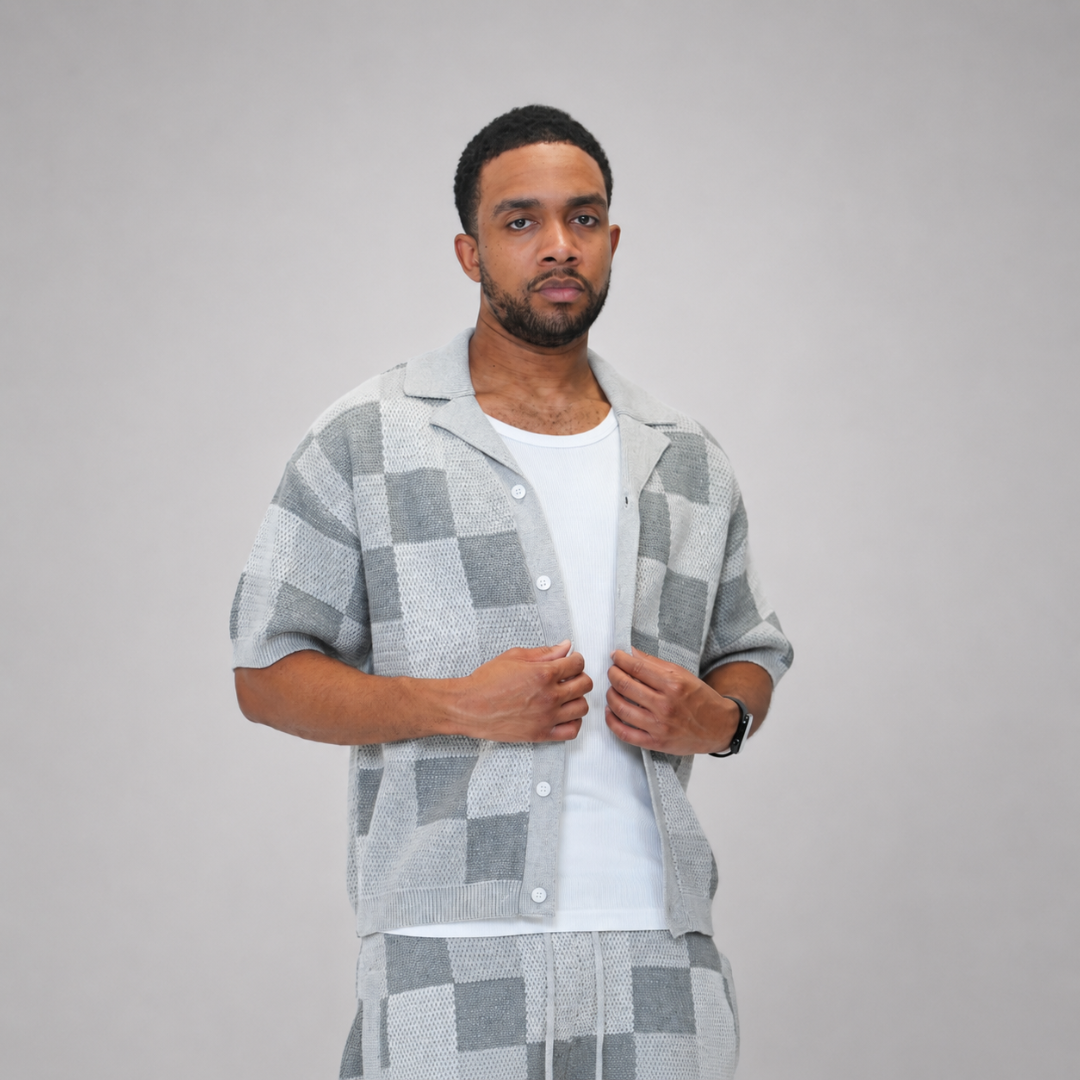 the crochet-knit checkered shorts - grey no sauce
