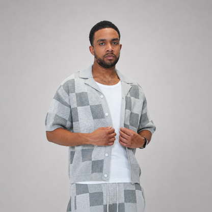 the crochet-knit checkered shorts - grey no sauce