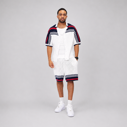 the crochet-knit striped shirt - français white no sauce