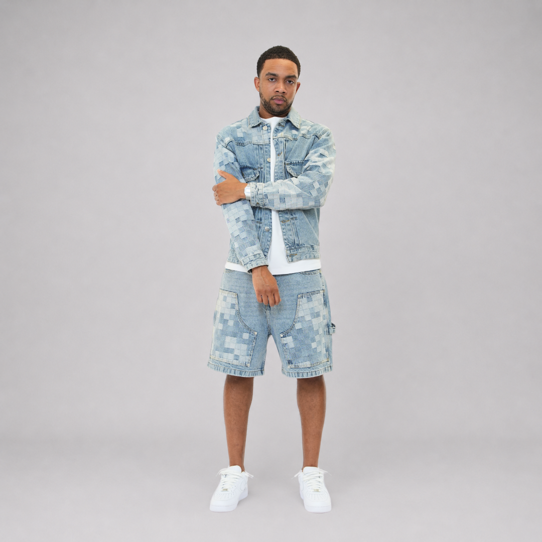 the checkered denim jacket - light blue No Sauce