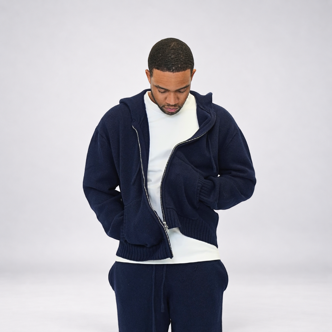 the soft-knit zippa' - navy No Sauce