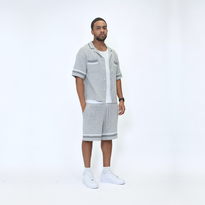 the crochet-knit striped shorts - grey no sauce