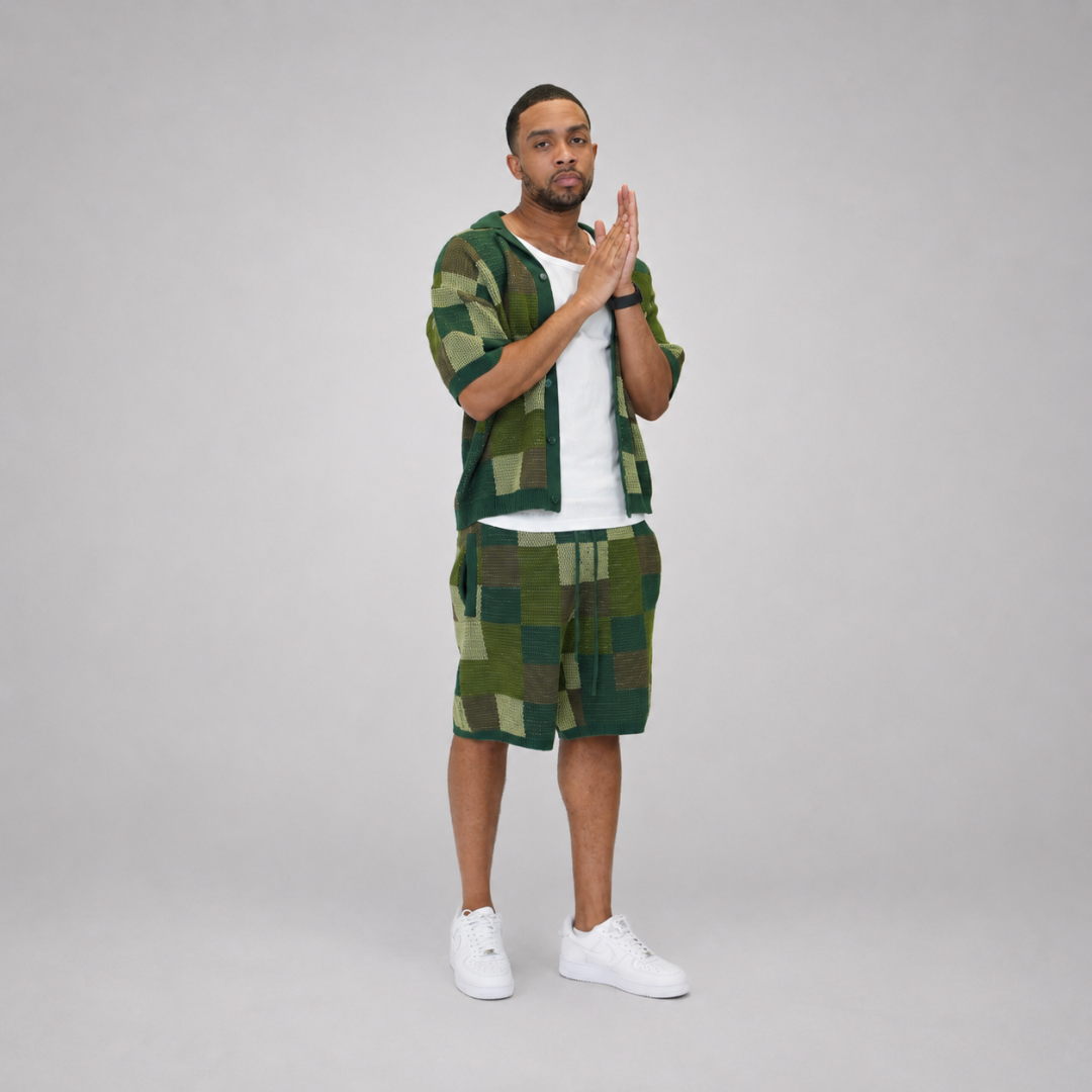 the crochet-knit checkered shirt - camo no sauce