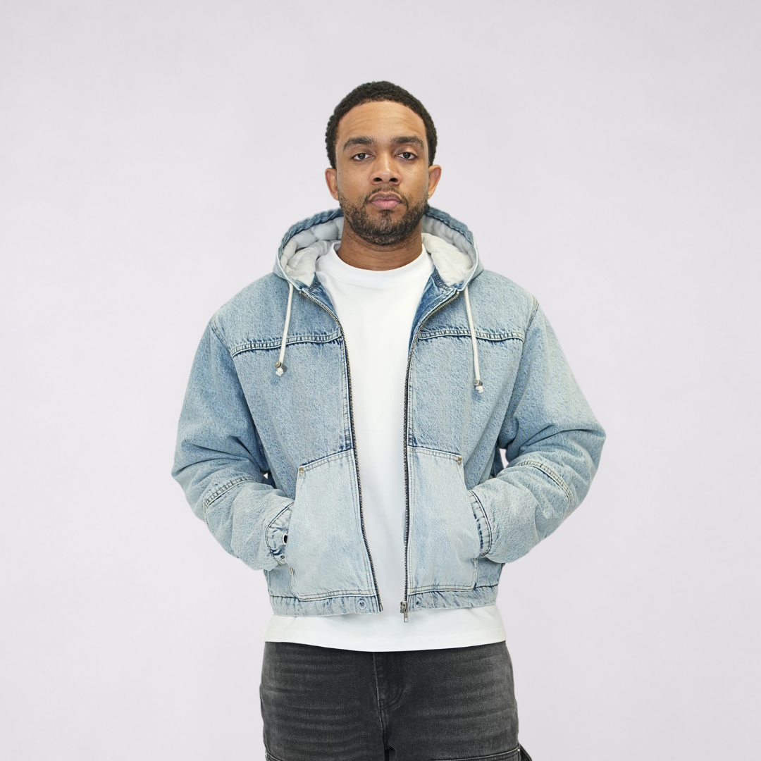 the hooded denim jacket - light blue No Sauce