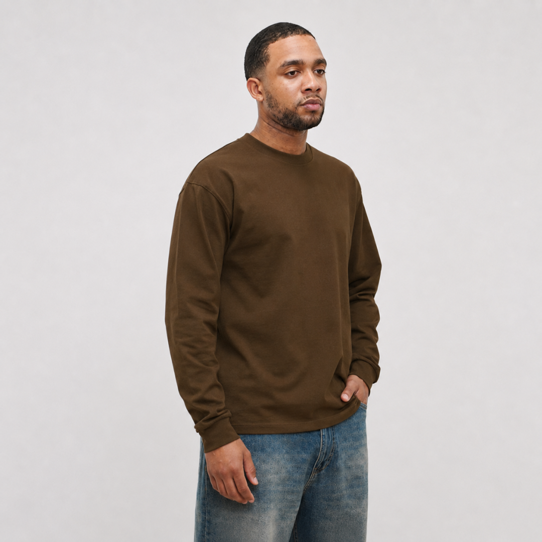 the perfect long sleeve tee - brown no sauce