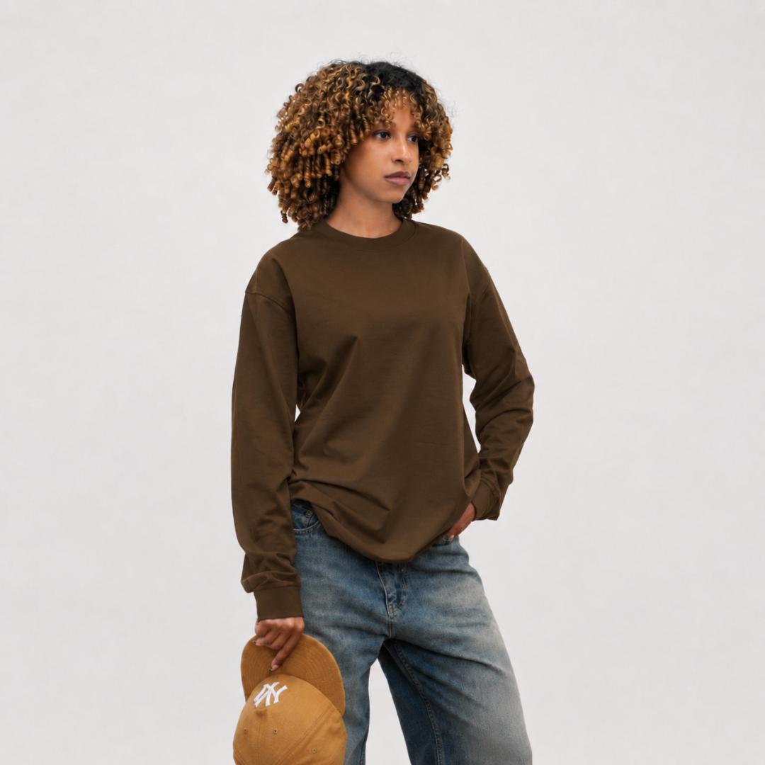 the perfect long sleeve tee - brown no sauce