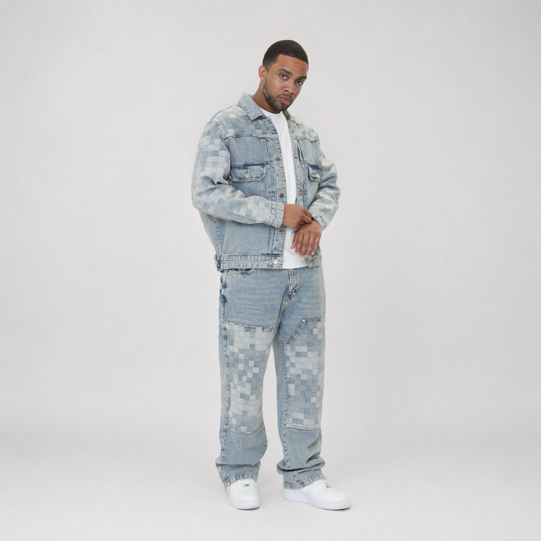 the checkered denim jacket - light blue No Sauce