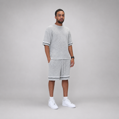 the crochet-knit striped tee - grey no sauce