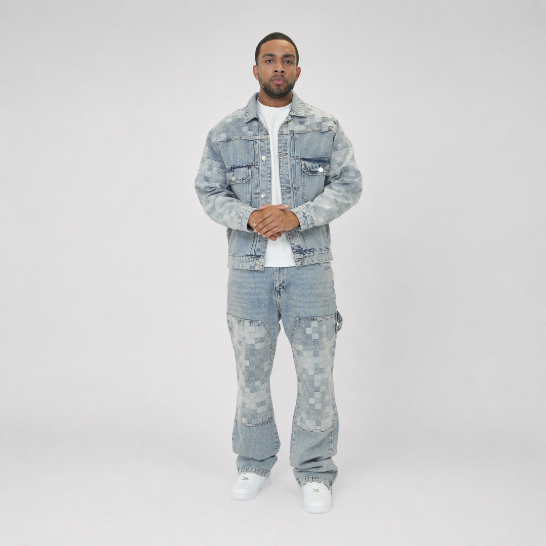 the checkered straight leg carpenta’ jeans - light blue No Sauce