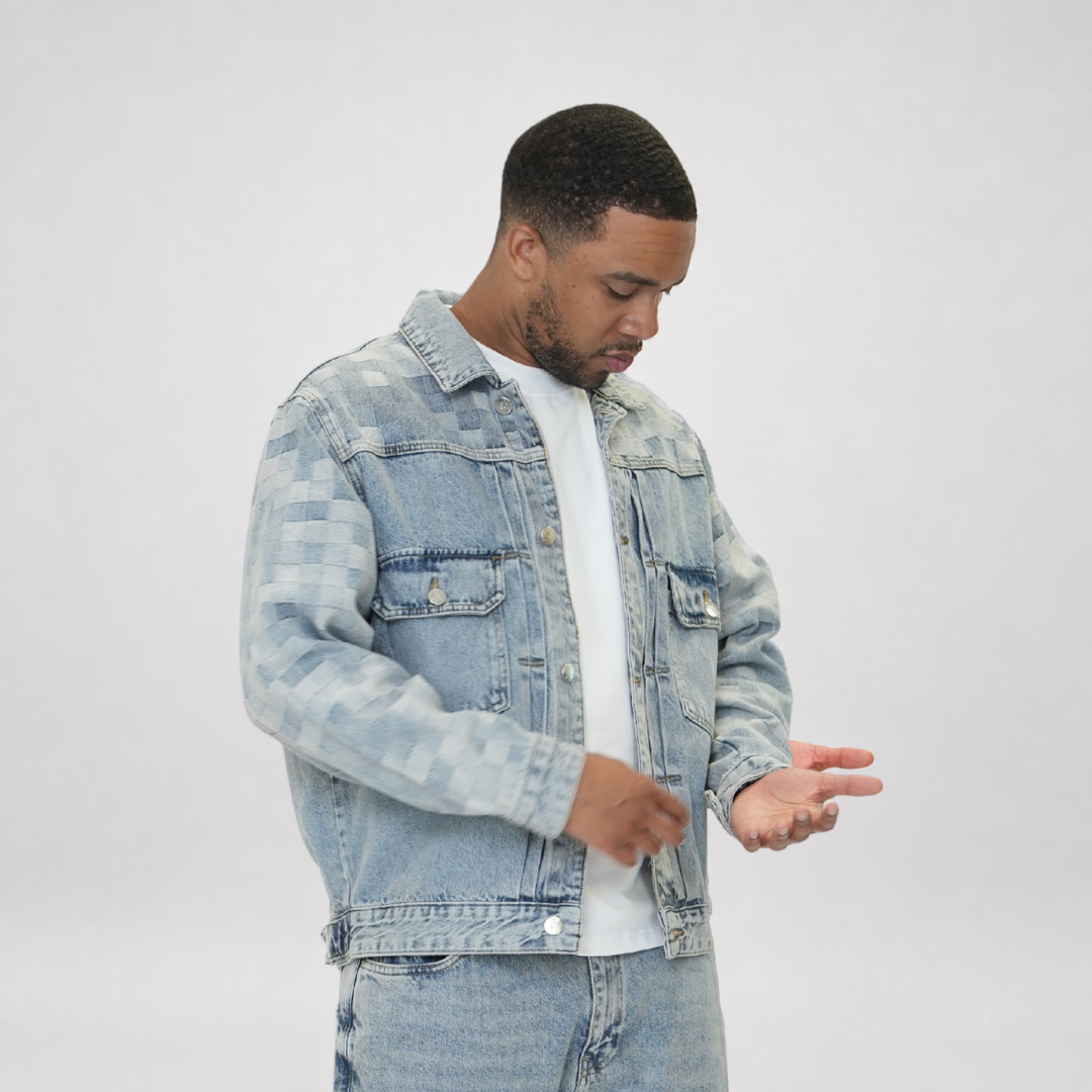 the checkered denim jacket - light blue No Sauce