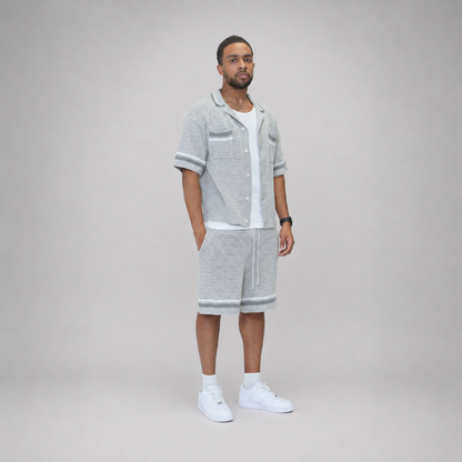 the crochet-knit striped shirt - grey no sauce