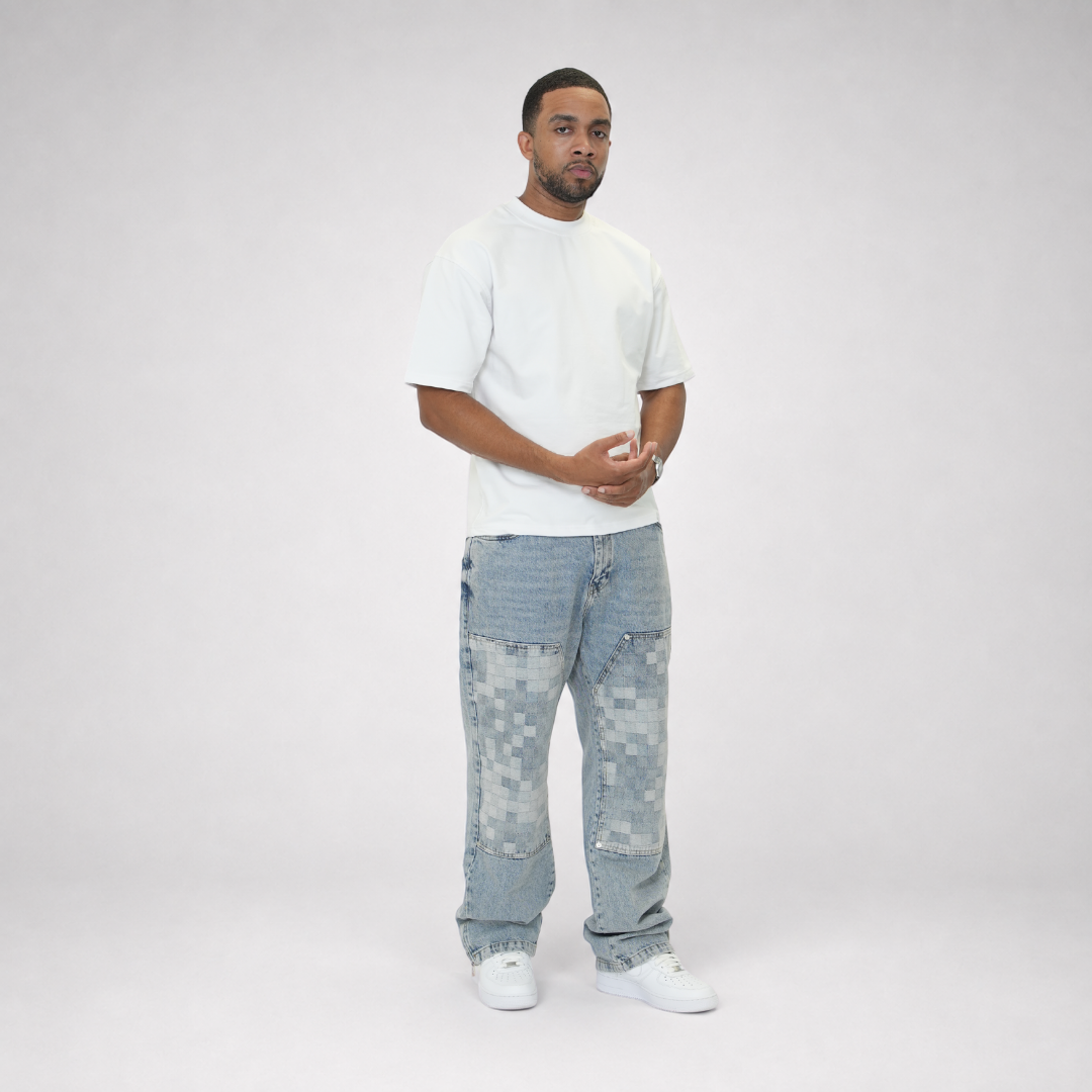 the checkered straight leg carpenta’ jeans - light blue No Sauce